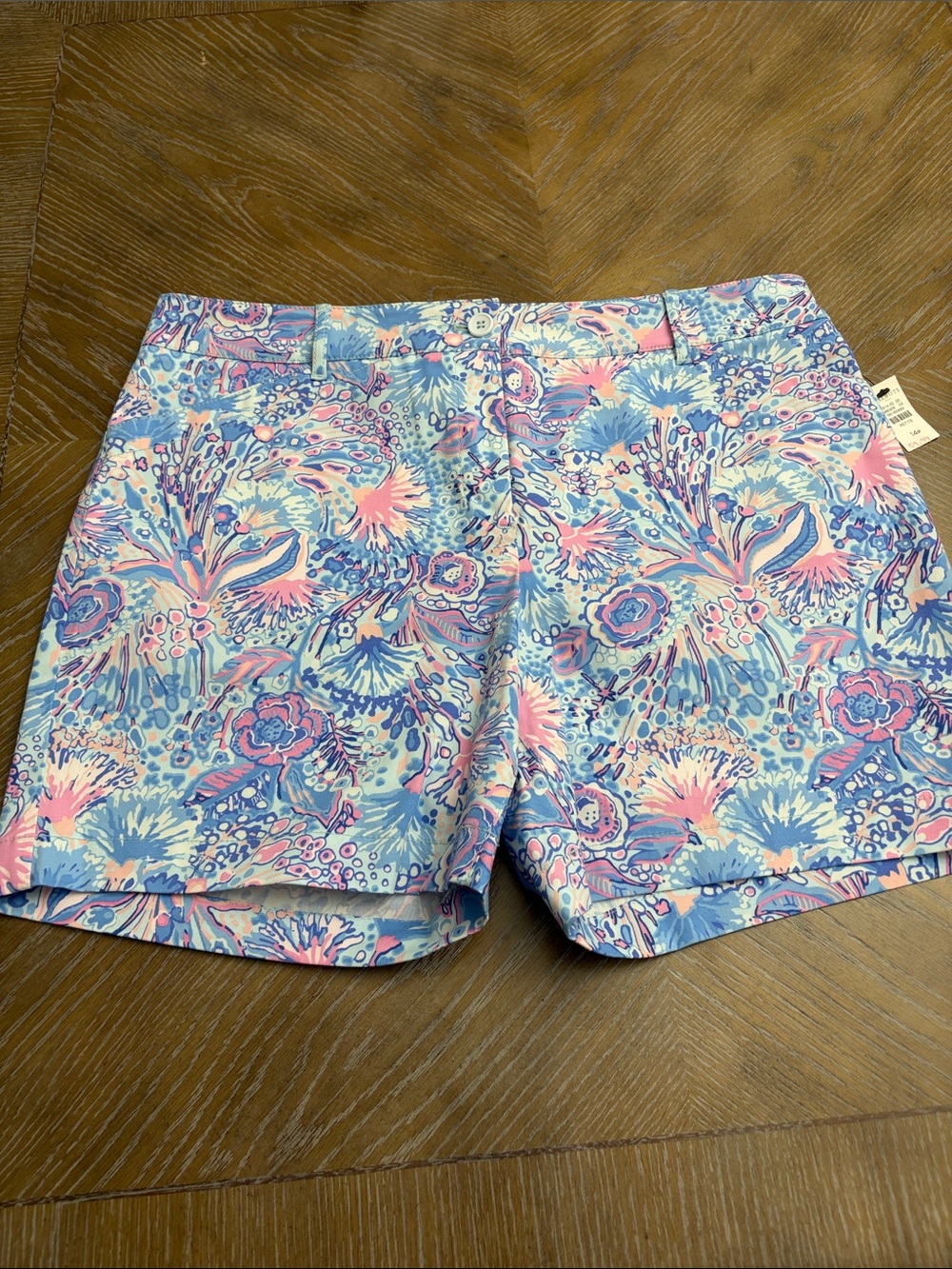 Talbots Petite Floral Print Shorts in Light Blue and Pink. 6 inch.